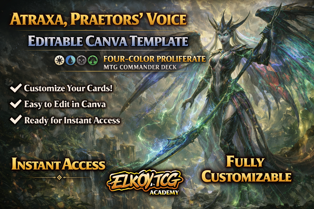 Atraxa, Praetors’ Voice Canva Template — Four-Color Proliferate MTG Commander Deck