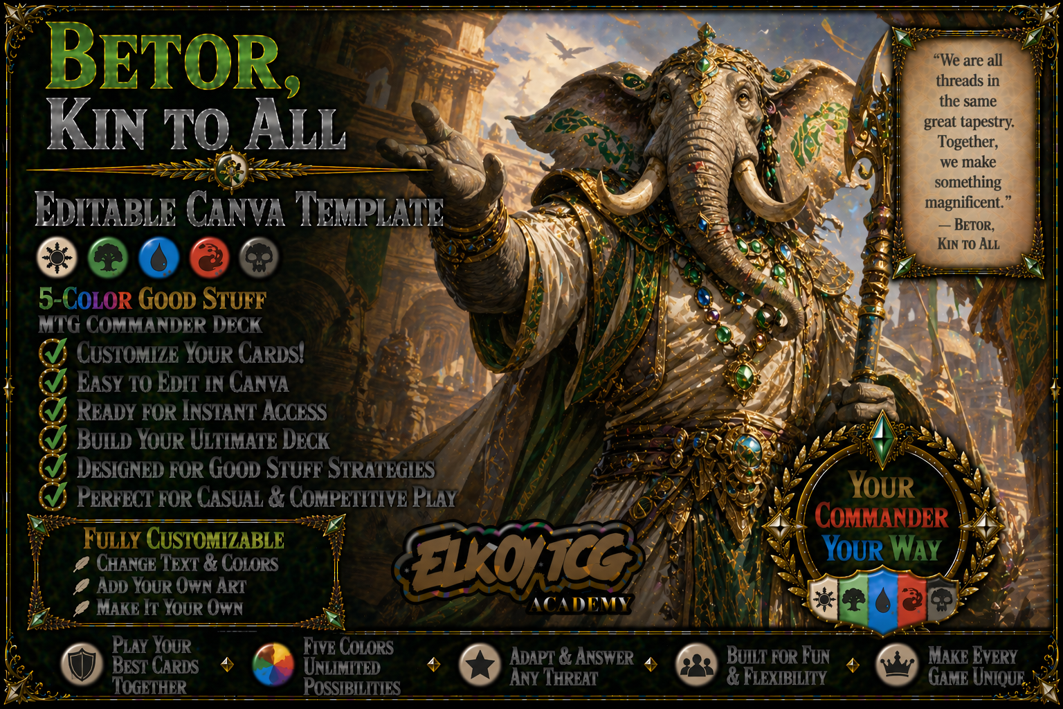 Betor, Kin to All - Editable Canva Template - MTG Commander Deck