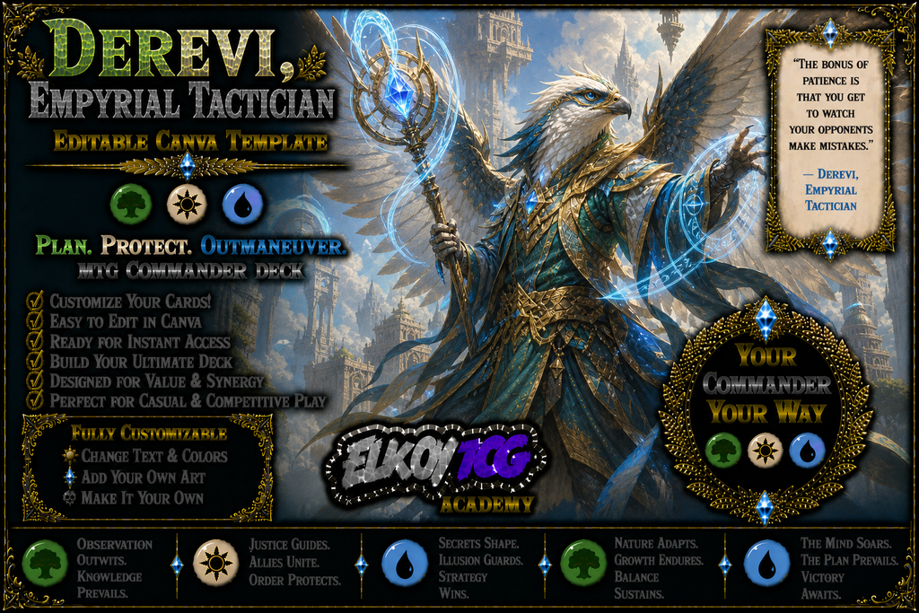Derevi, Empyrial Tactician - Editable Canva Template - MTG Commander Deck