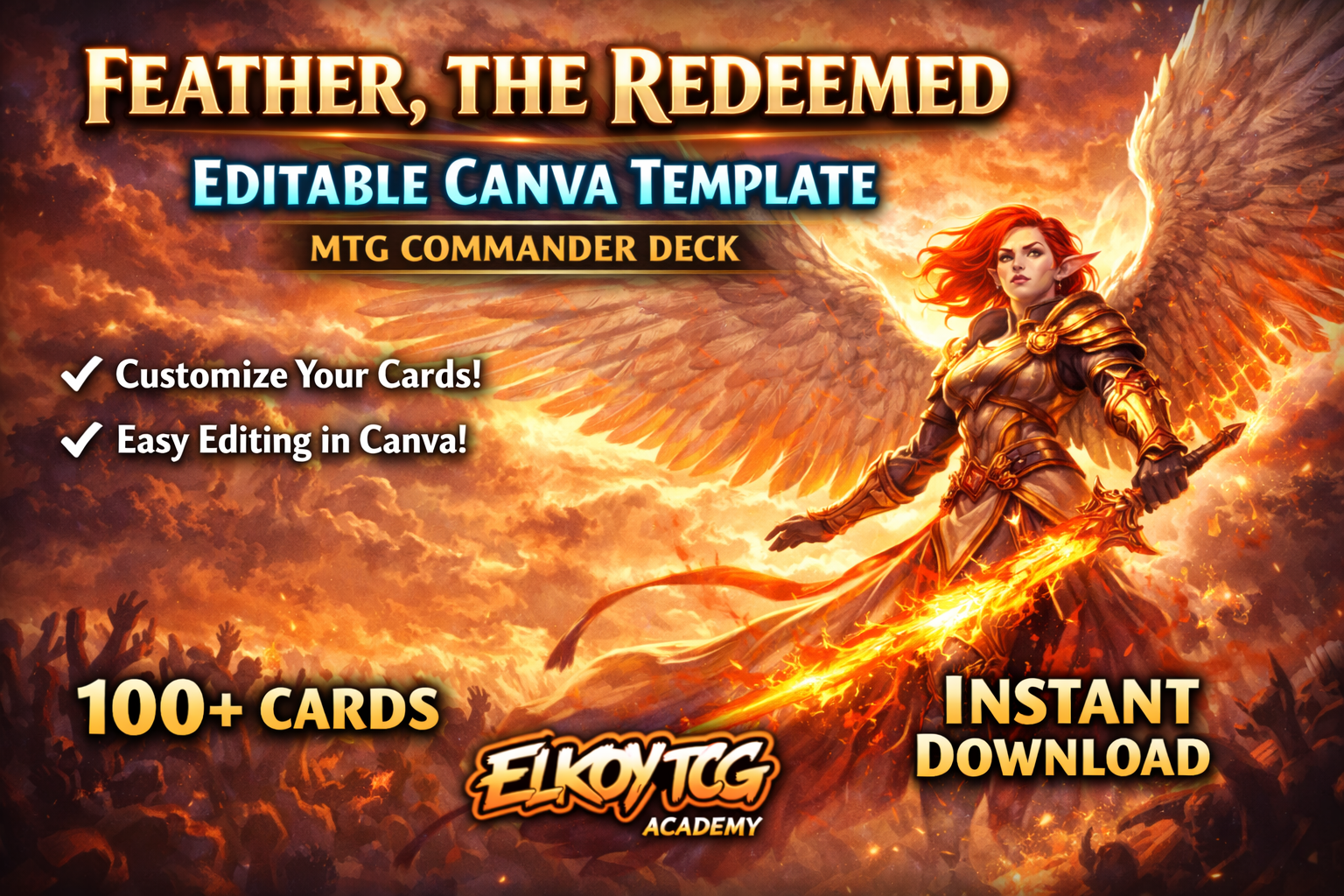 Feather, the Redeemed - Editable Canva Template - MTG Commander Deck