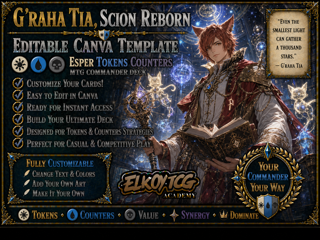 G'raha Tia, Scion Reborn Canva Template — Esper Tokens Counters MTG Commander Deck