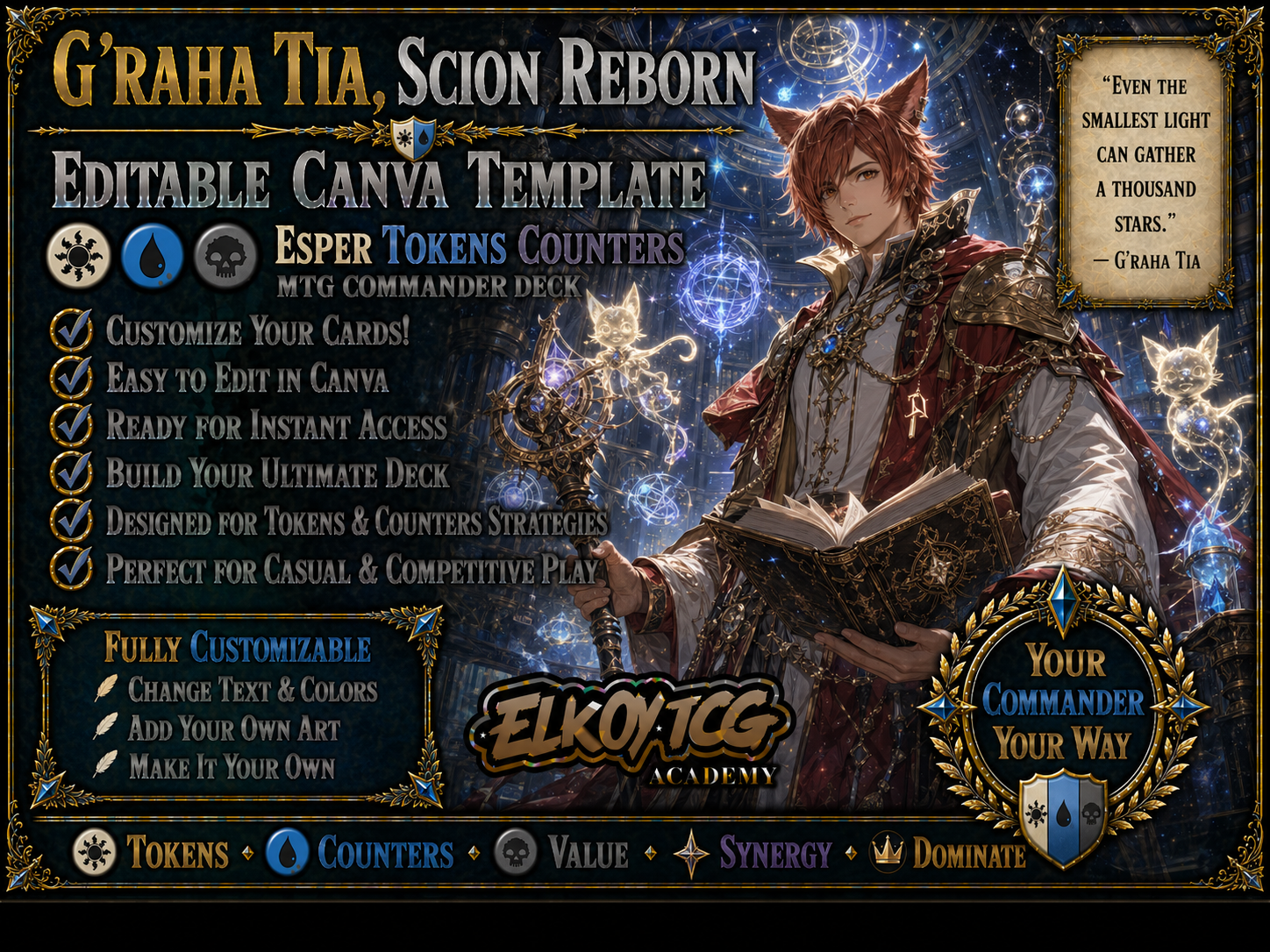 G'raha Tia, Scion Reborn Canva Template — Esper Tokens Counters MTG Commander Deck