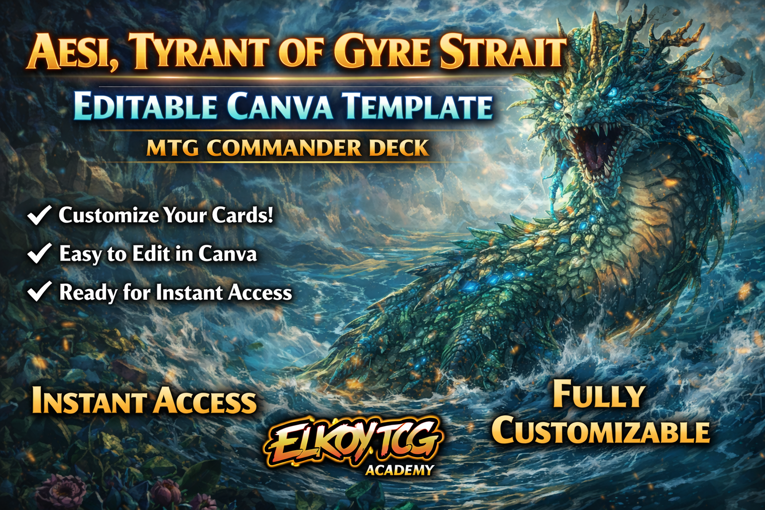 Aesi, Tyrant of Gyre Strait - Editable Canva Template - MTG Commander Deck