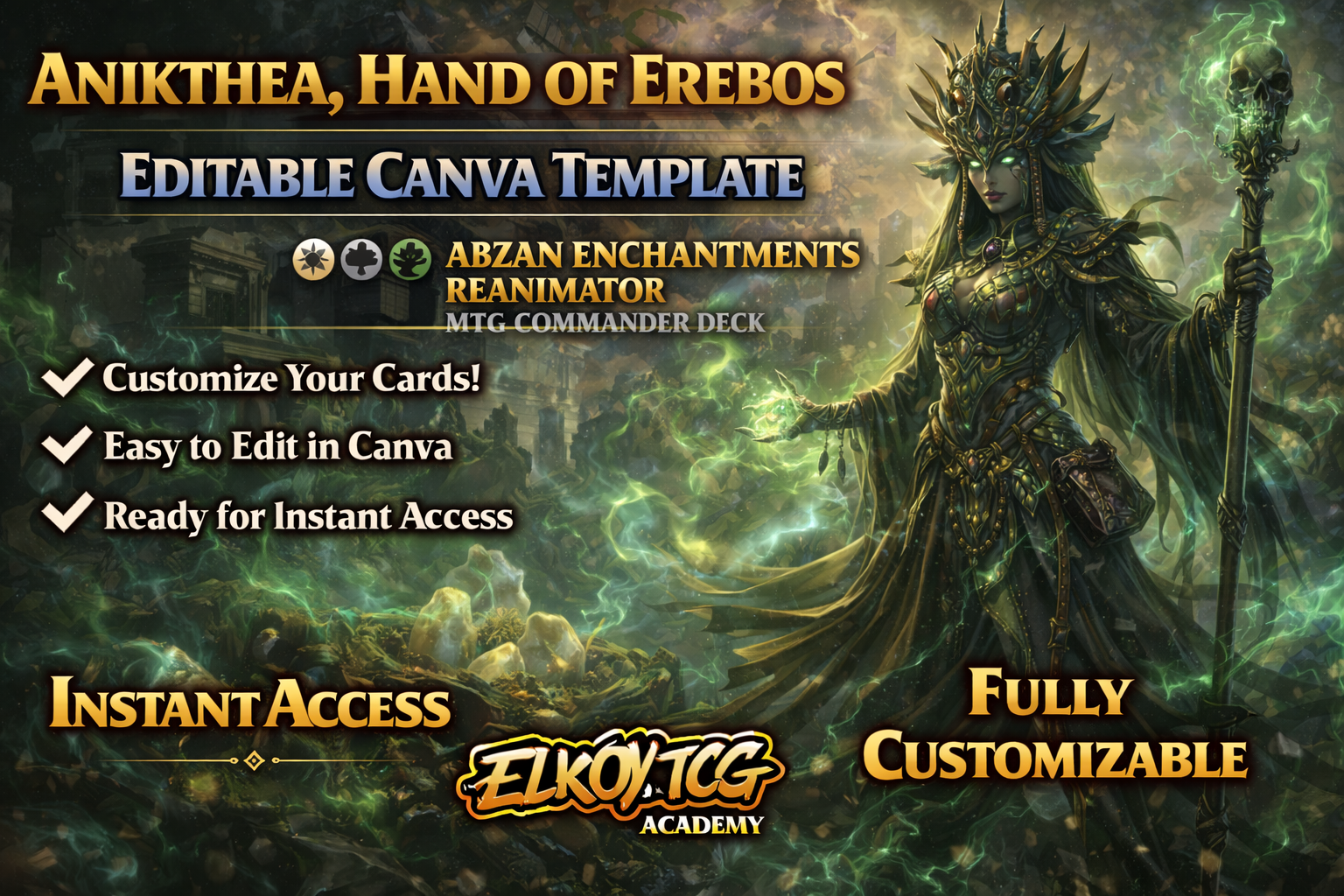 Anikthea, Hand of Erebos Canva Template — Abzan Enchantments Reanimator MTG Commander Deck
