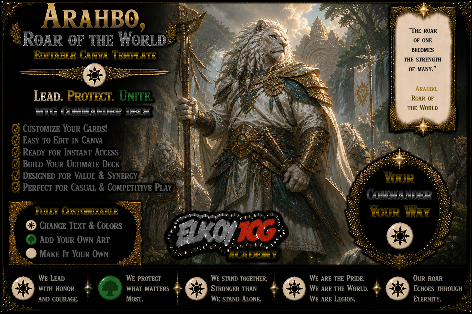 Arahbo, Roar of the World - Editable Canva Template - MTG Commander Deck