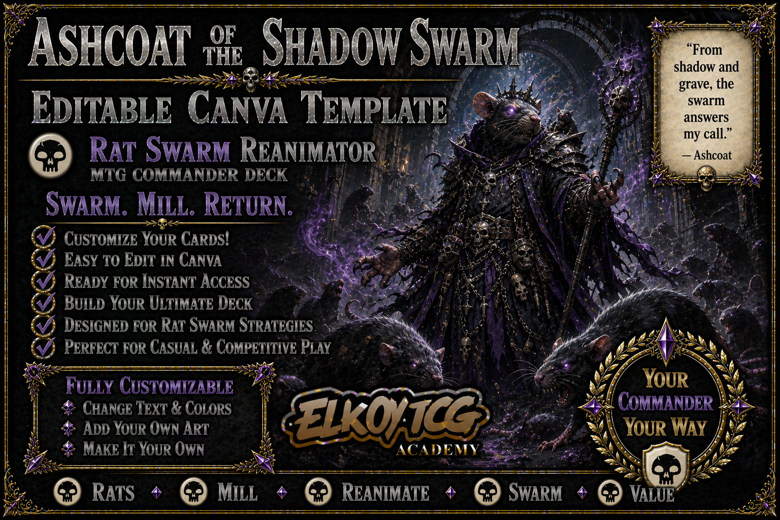 Ashcoat of the Shadow Swarm - Editable Canva Template - MTG Commander Deck
