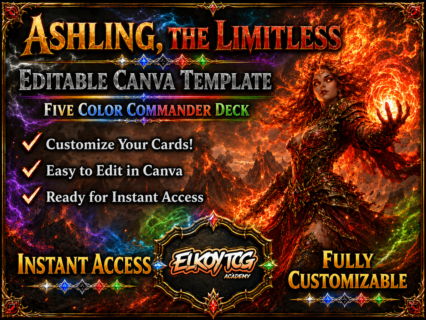 Ashling, the Limitless - Editable Canva Template - MTG Commander Deck