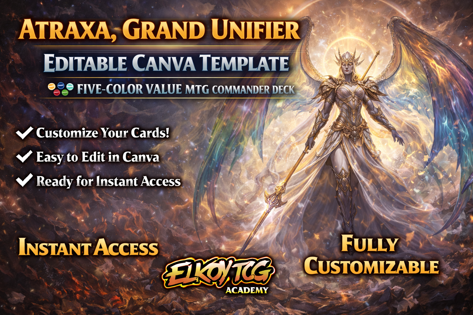 Atraxa, Grand Unifier Canva Template — Five-Color Value MTG Commander Deck
