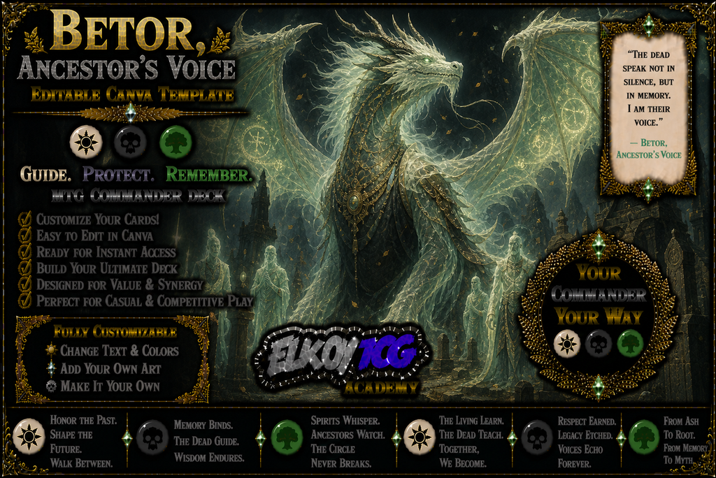 Betor, Ancestor's Voice - Editable Canva Template - MTG Commander Deck