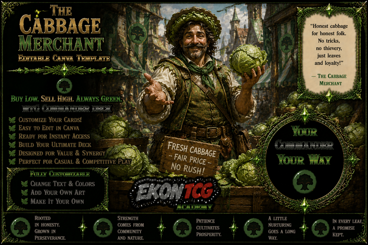 The Cabbage Merchant - Editable Canva Template - MTG Commander Deck