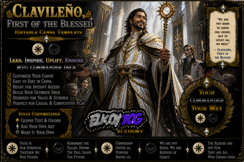 Clavileño, First of the Blessed - Editable Canva Template - MTG Commander Deck