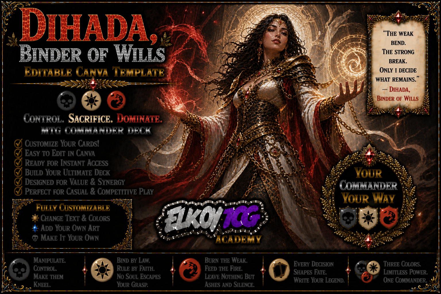 Dihada, Binder of Wills - Editable Canva Template - MTG Commander Deck