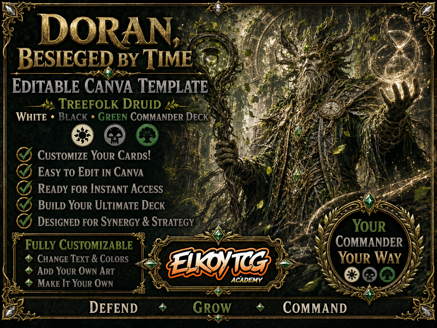 Doran, Besieged by Time - Editable Canva Template - MTG Commander Deck