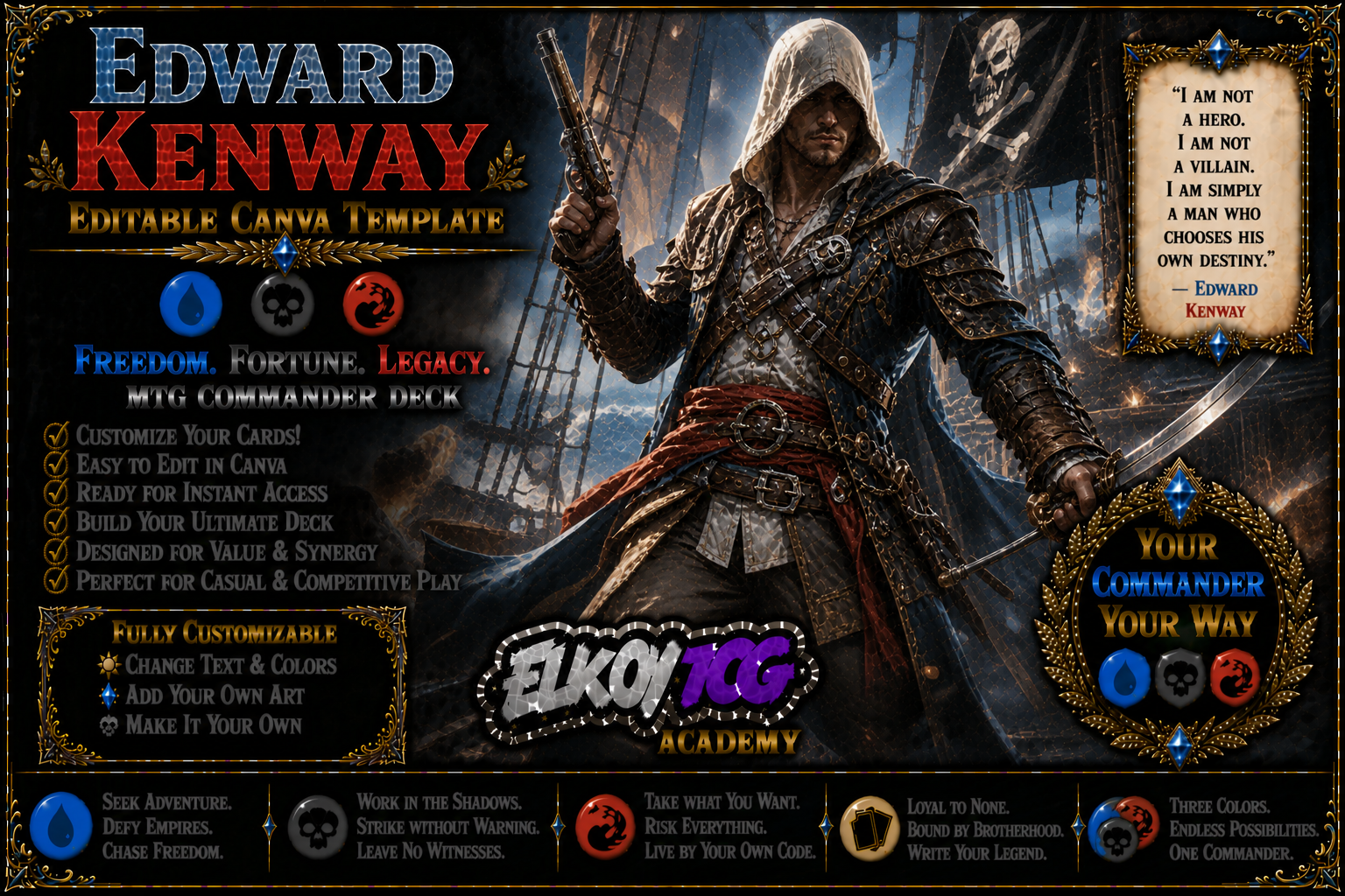 Edward Kenway - Editable Canva Template - MTG Commander Deck