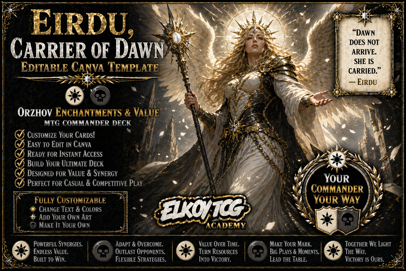 Eirdu, Carrier of Dawn - Editable Canva Template - MTG Commander Deck