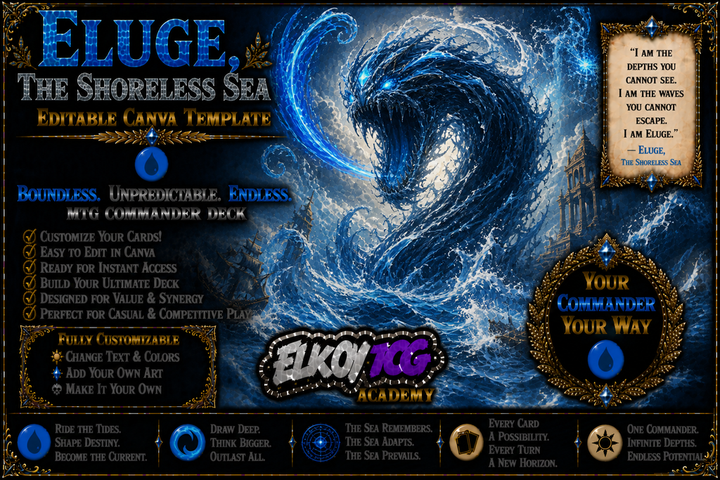 Eluge, the Shoreless Sea - Editable Canva Template - MTG Commander Deck
