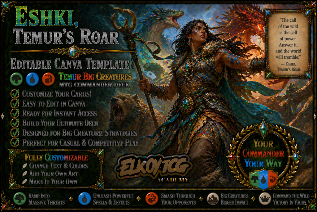 Eshki, Temur's Roar Canva Template — Temur Big Creatures MTG Commander Deck