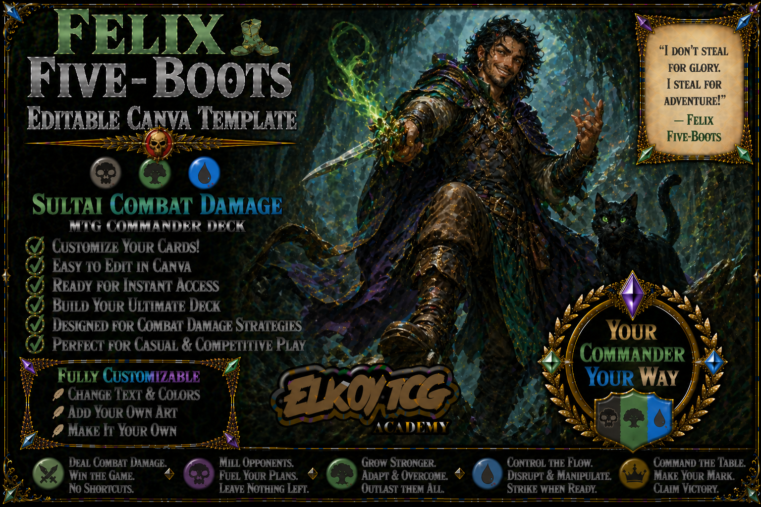 Felix Five-Boots Canva Template — Sultai Combat Damage MTG Commander Deck