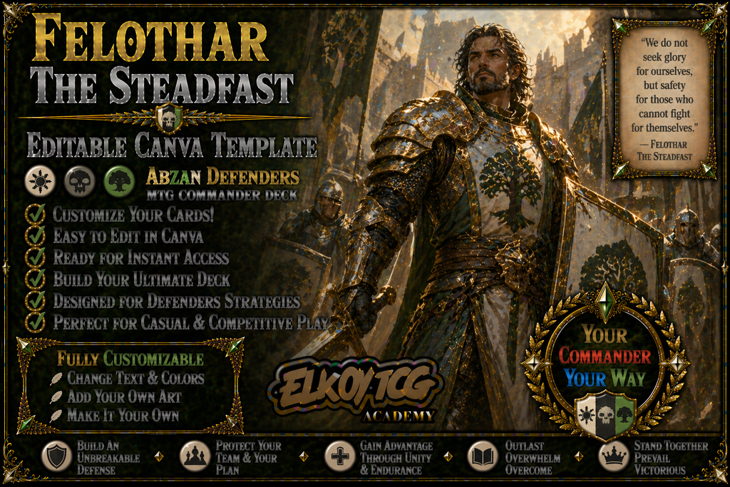 Felothar the Steadfast Canva Template — Abzan Defenders MTG Commander Deck
