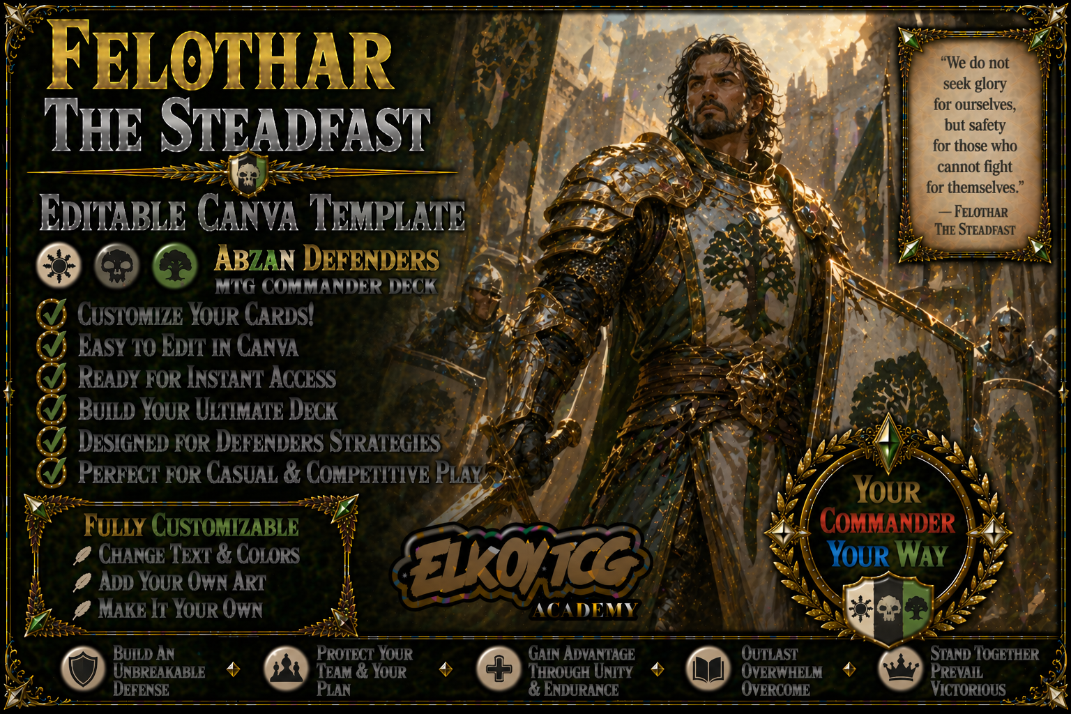 Felothar the Steadfast Canva Template — Abzan Defenders MTG Commander Deck