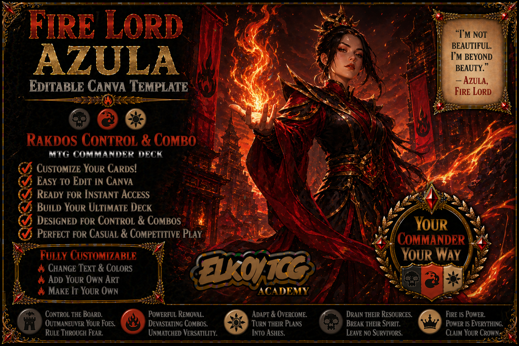 Fire Lord Azula - Editable Canva Template - MTG Commander Deck