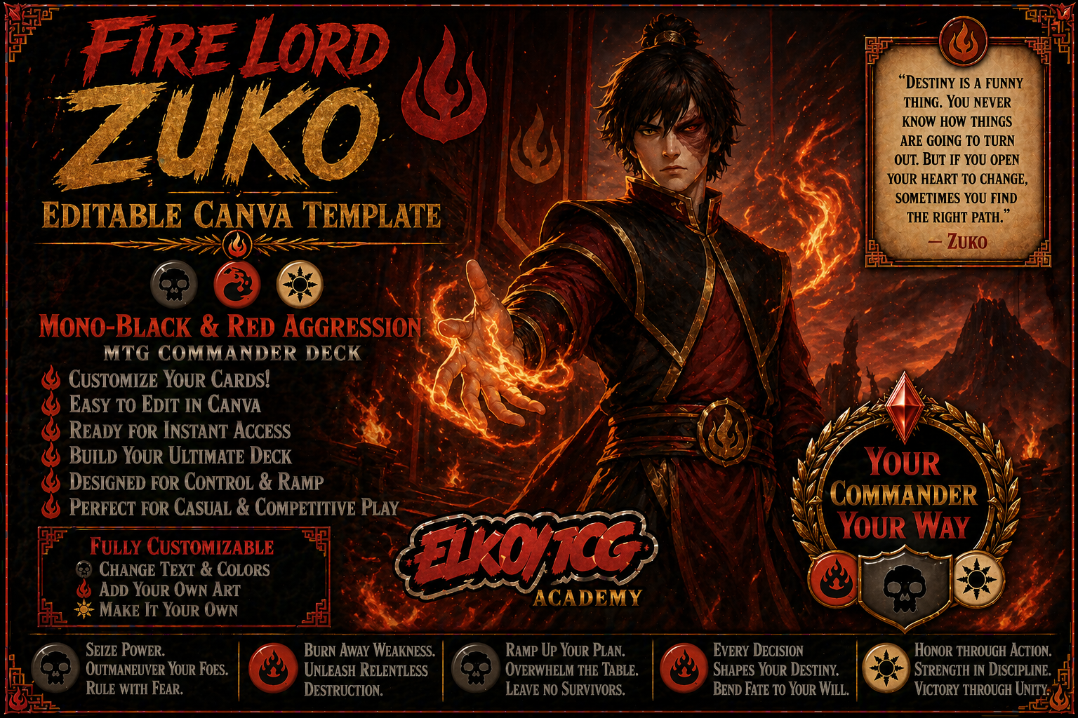 Fire Lord Zuko - Editable Canva Template - MTG Commander Deck