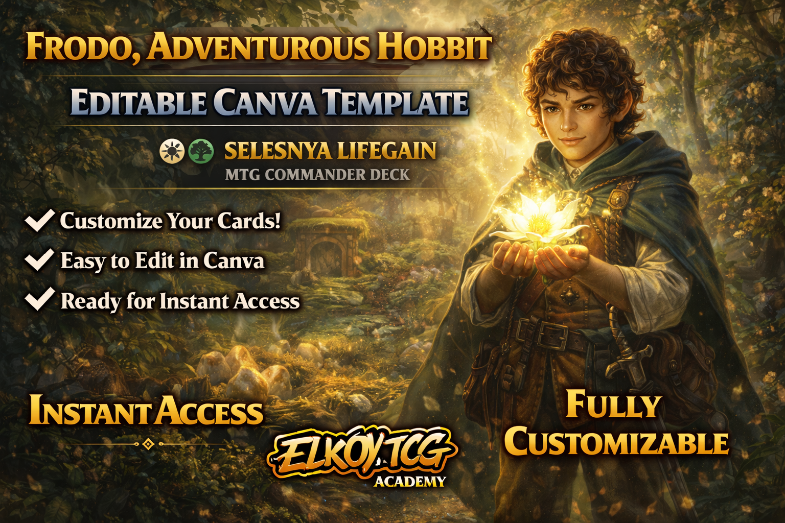 Frodo, Adventurous Hobbit Canva Template — Selesnya Lifegain MTG Commander Deck
