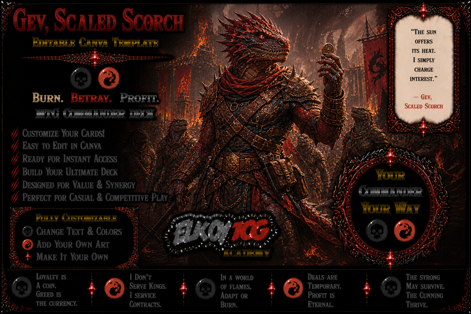 Gev, Scaled Scorch - Editable Canva Template - MTG Commander Deck
