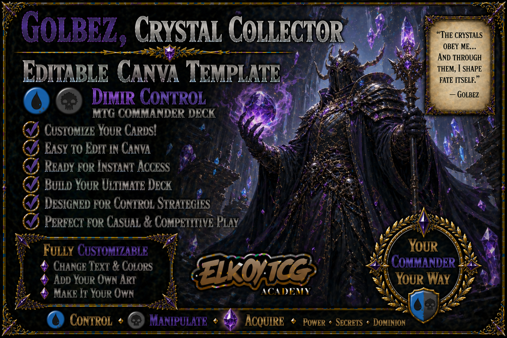 Golbez, Crystal Collector - Editable Canva Template - MTG Commander Deck
