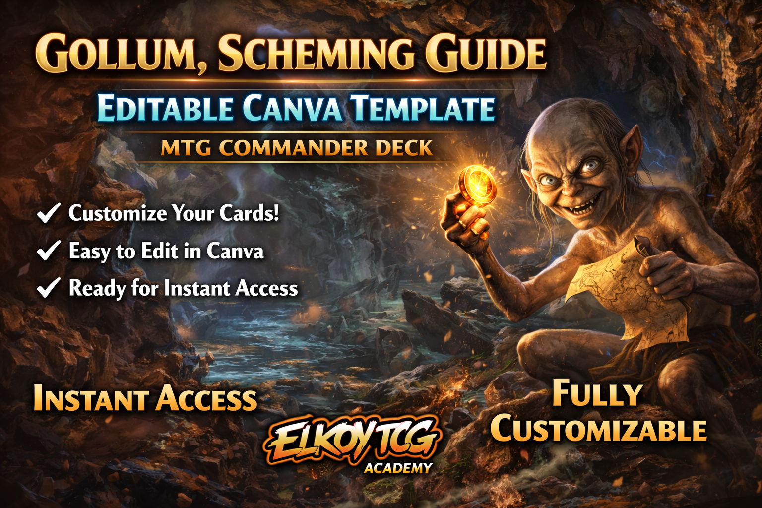 Gollum, Scheming Guide - Editable Canva Template - MTG Commander Deck