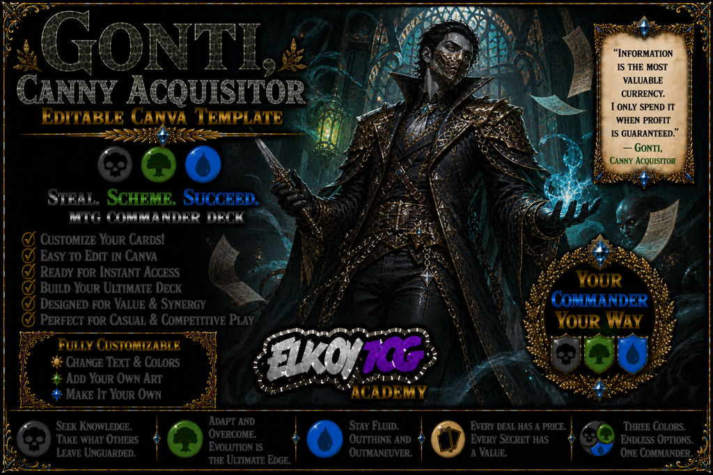 Gonti, Canny Acquisitor - Editable Canva Template - MTG Commander Deck