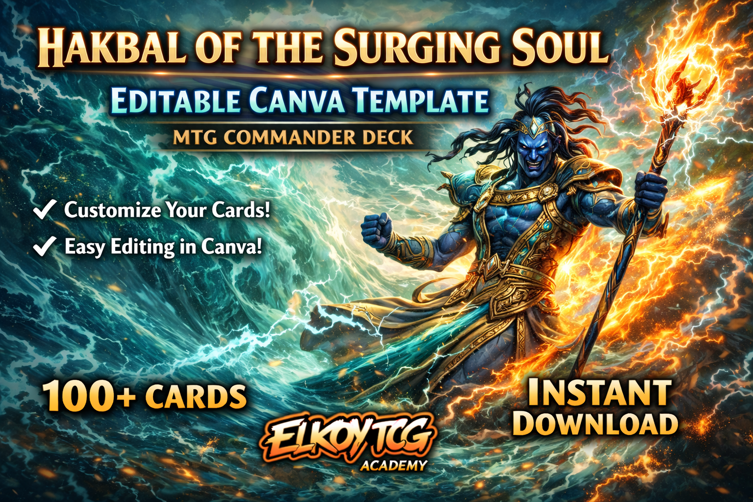 Hakbal of the Surging Soul - Editable Canva Template - MTG Commander Deck