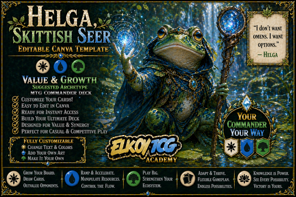Helga, Skittish Seer - Editable Canva Template - MTG Commander Deck