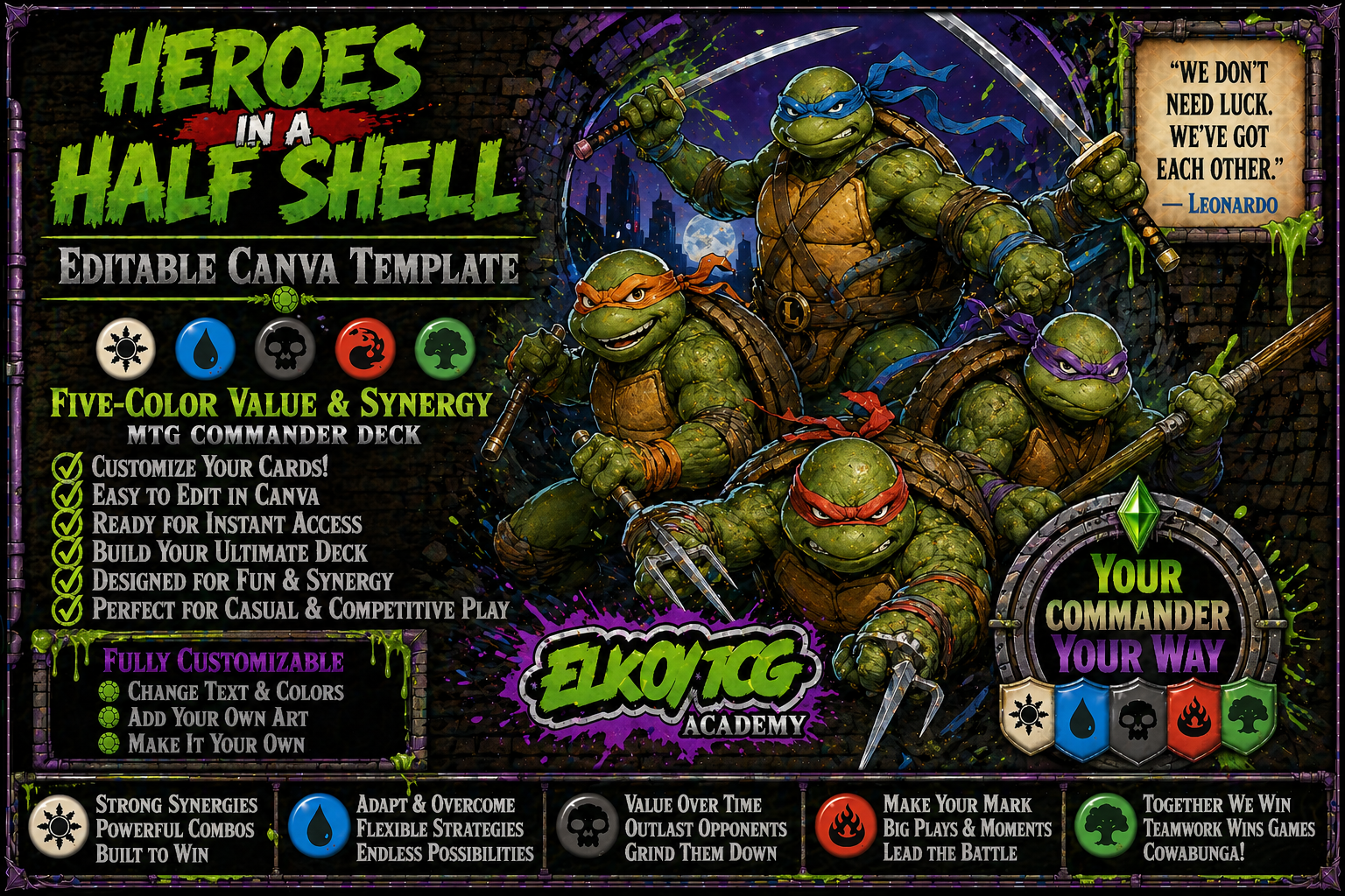 Heroes in a Half Shell - Editable Canva Template - MTG Commander Deck
