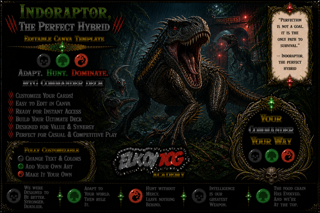 Indoraptor, the Perfect Hybrid - Editable Canva Template - MTG Commander Deck