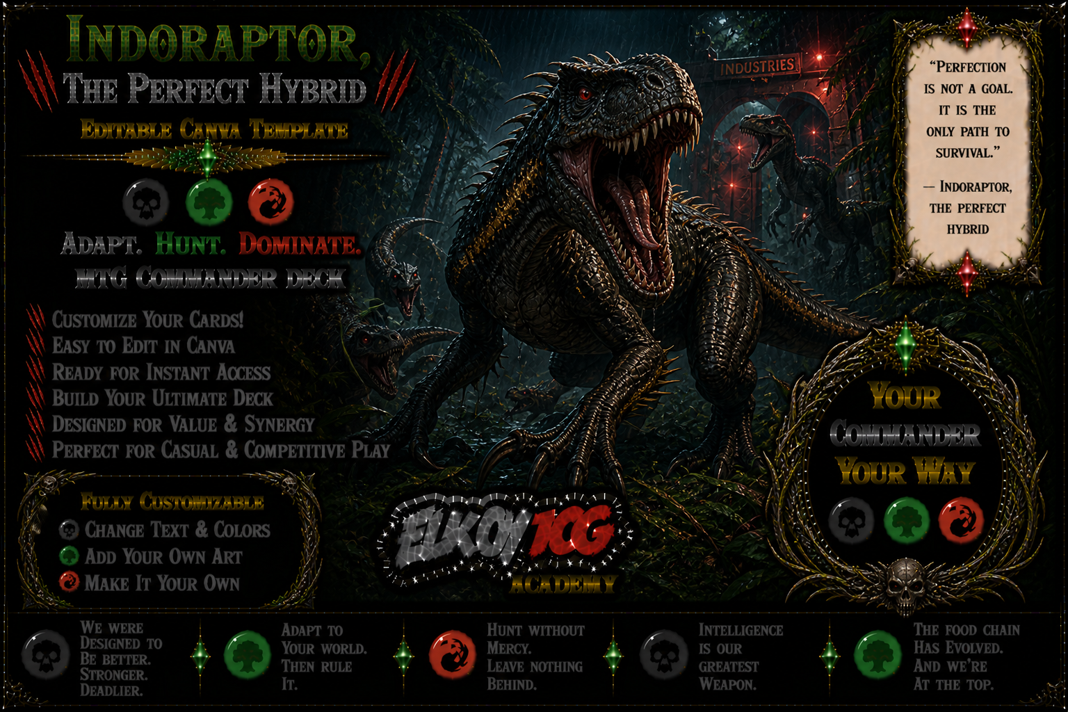 Indoraptor, the Perfect Hybrid - Editable Canva Template - MTG Commander Deck