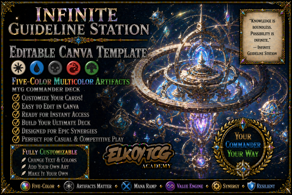 Infinite Guideline Station Canva Template — Five-Color Multicolor Artifacts MTG Commander Deck