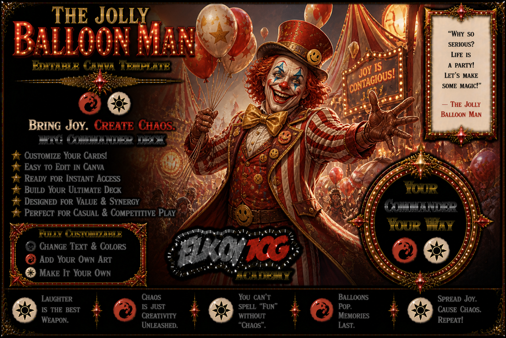 The Jolly Balloon Man - Editable Canva Template - MTG Commander Deck