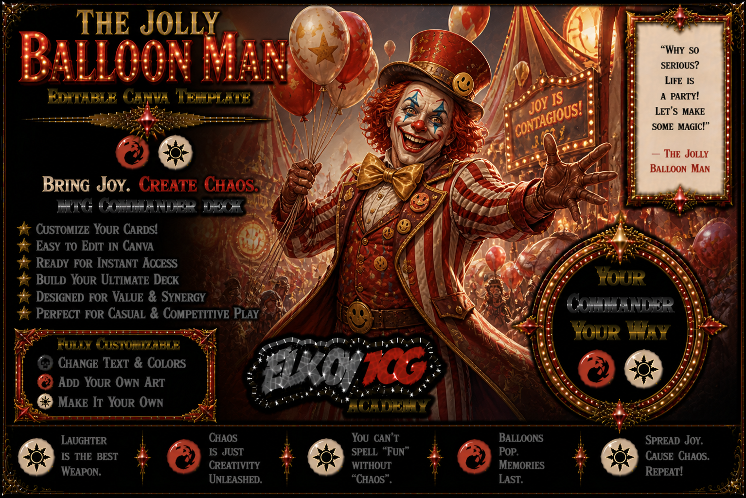The Jolly Balloon Man - Editable Canva Template - MTG Commander Deck