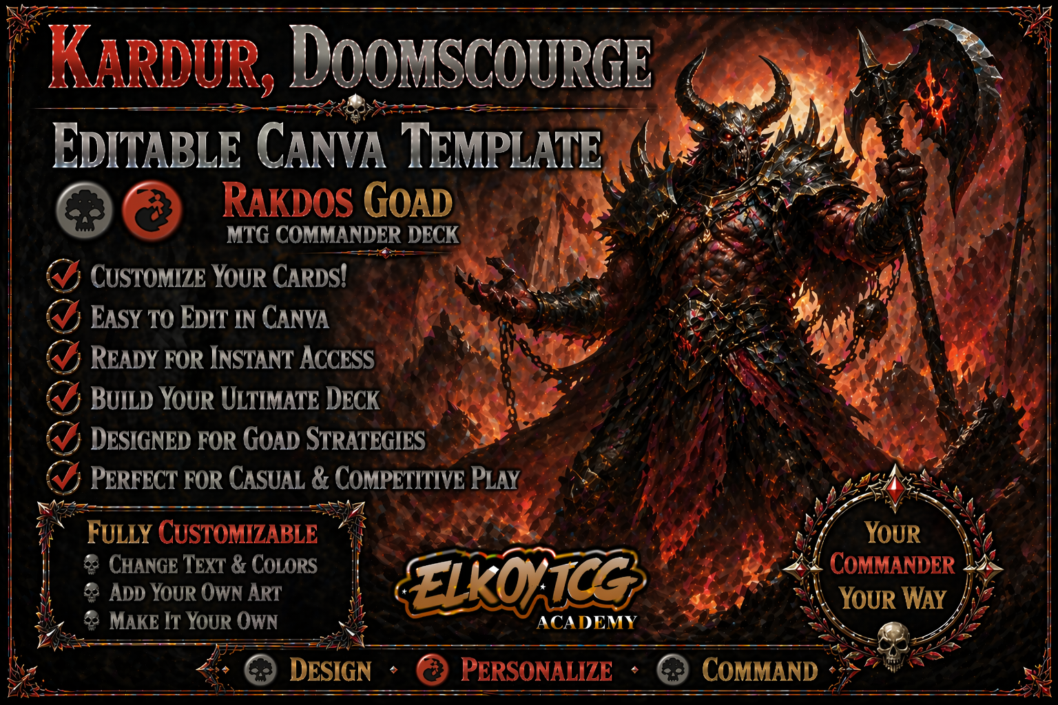 Kardur, Doomscourge Canva Template — Rakdos Goad MTG Commander Deck