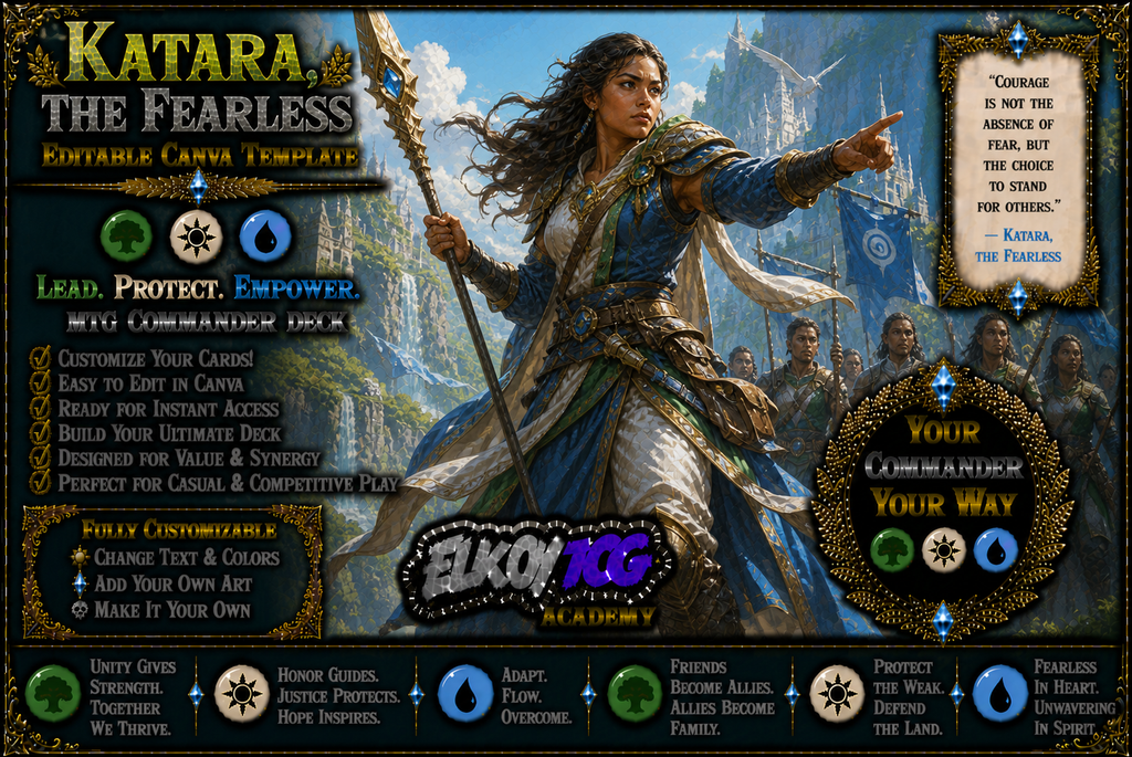 Katara, the Fearless - Editable Canva Template - MTG Commander Deck