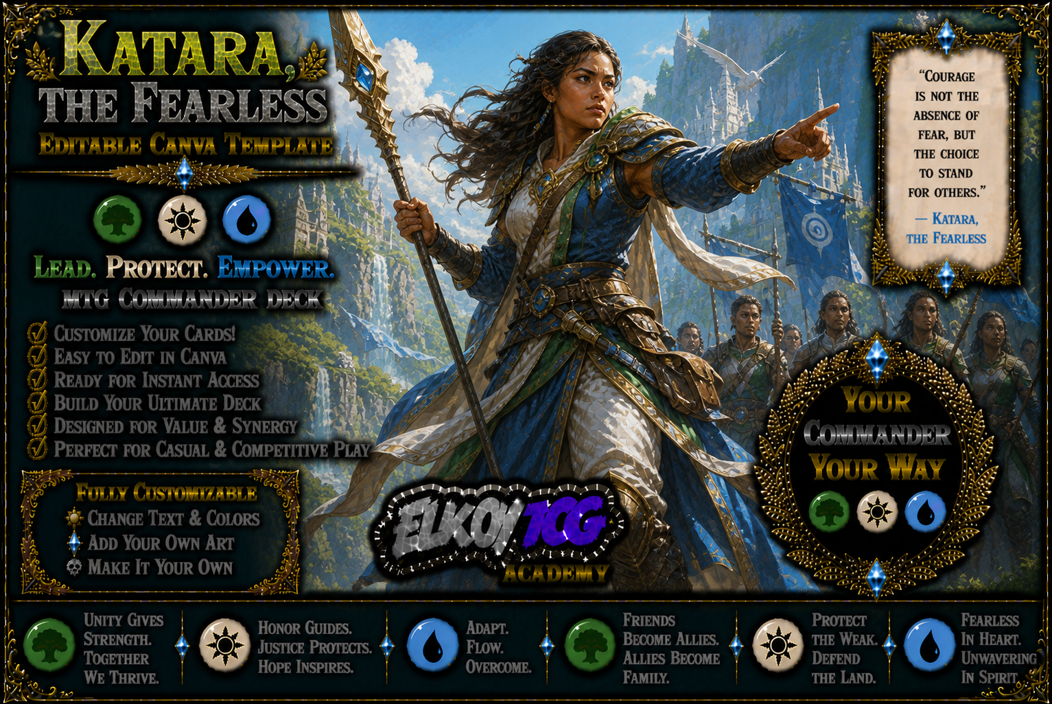 Katara, the Fearless - Editable Canva Template - MTG Commander Deck