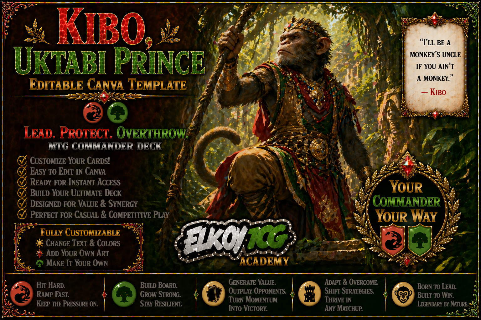 Kibo, Uktabi Prince - Editable Canva Template - MTG Commander Deck