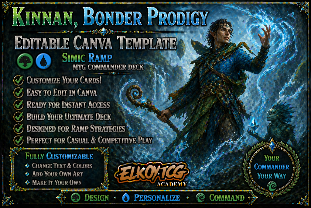 Kinnan, Bonder Prodigy Canva Template — Simic Ramp MTG Commander Deck