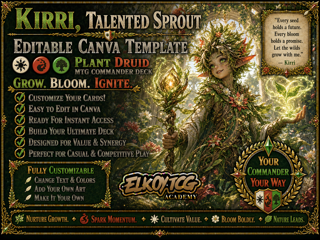 Kirri, Talented Sprout - Editable Canva Template - MTG Commander Deck