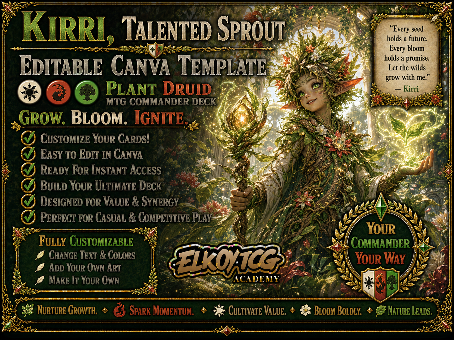 Kirri, Talented Sprout - Editable Canva Template - MTG Commander Deck