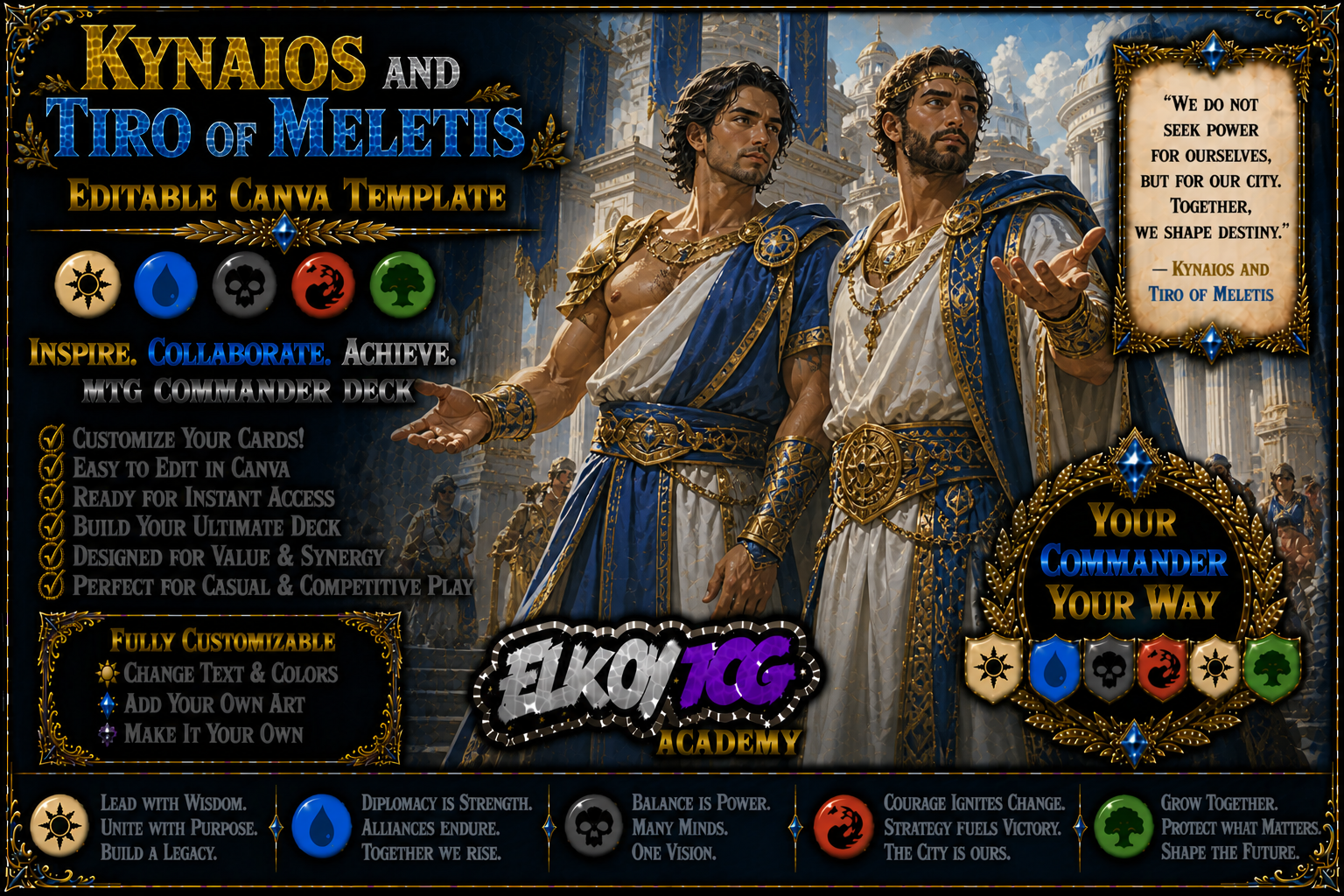 Kynaios and Tiro of Meletis - Editable Canva Template - MTG Commander Deck