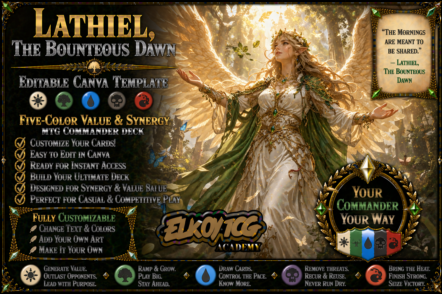 Lathiel, the Bounteous Dawn - Editable Canva Template - MTG Commander Deck