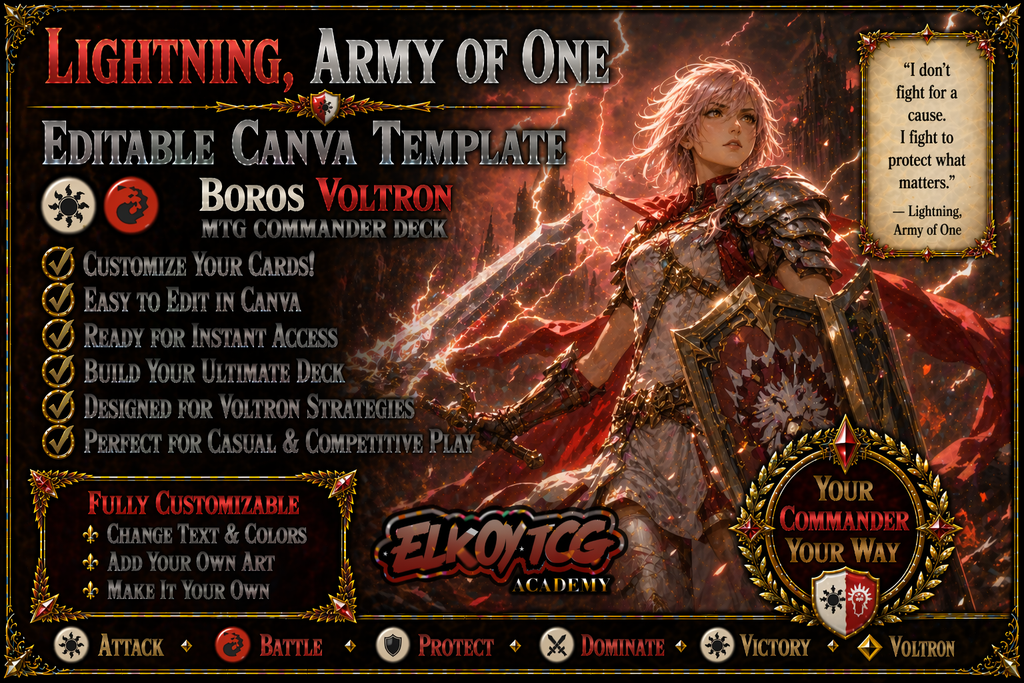 Lightning, Army of One Canva Template — Boros Voltron MTG Commander Deck