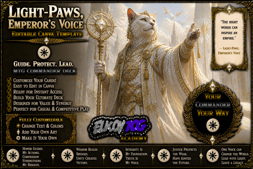 Light-Paws, Emperor's Voice - Editable Canva Template - MTG Commander Deck